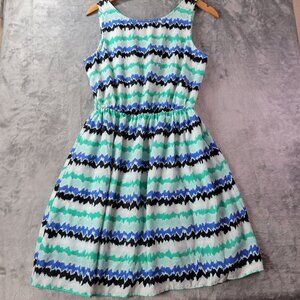 George‎ Womens Mini Dress S Blue Green Black Abstract Print Sleeveless Summer